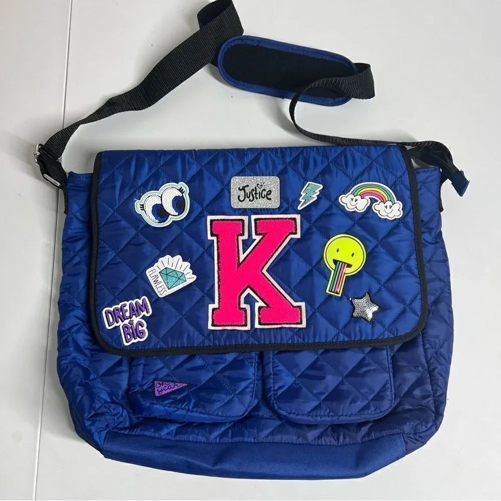 Justice Quilted Patch Messenger Bag Blue Initial Y NWOT Blue